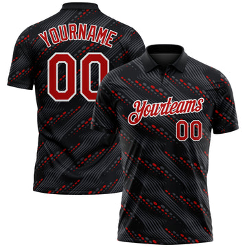 Custom Black Red-White 3D Pattern Slant Lines Cyber Mecha Tech Performance Polo Shirt