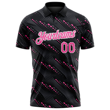 Custom Black Pink-White 3D Pattern Slant Lines Cyber Mecha Tech Performance Polo Shirt