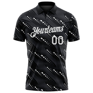 Custom Black-White 3D Pattern Slant Lines Cyber Mecha Tech Performance Polo Shirt