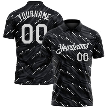 Custom Black-White 3D Pattern Slant Lines Cyber Mecha Tech Performance Polo Shirt