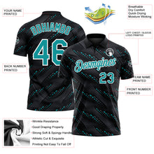 Laden Sie das Bild in den Galerie-Viewer, Custom Black Teal-White 3D Pattern Slant Lines Cyber Mecha Tech Performance Polo Shirt
