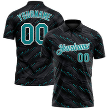 Laden Sie das Bild in den Galerie-Viewer, Custom Black Teal-White 3D Pattern Slant Lines Cyber Mecha Tech Performance Polo Shirt
