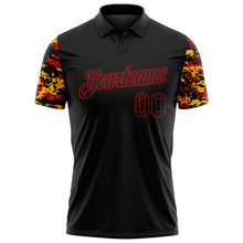 Загрузить изображение в средство просмотра галереи, Custom Black Red-Gold Digital Camo Two Tone Performance Polo Shirt
