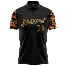 Laden Sie das Bild in den Galerie-Viewer, Custom Black Orange-Old Gold Digital Camo Two Tone Performance Polo Shirt
