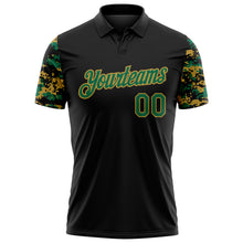 Charger l'image dans la galerie, Custom Black Kelly Green-Old Gold Digital Camo Two Tone Performance Polo Shirt
