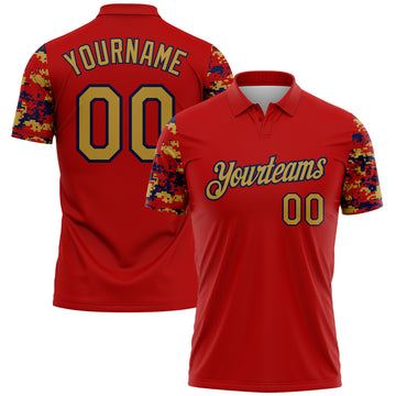 Custom Red Old Gold-Navy Digital Camo Two Tone Performance Polo Shirt