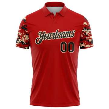 Custom Red Black-Cream Digital Camo Two Tone Performance Polo Shirt