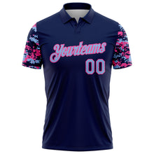 Load image into Gallery viewer, Custom Navy Light Blue-Pink Digital Camo Two Tone Performance Polo Shirt
