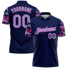 Load image into Gallery viewer, Custom Navy Light Blue-Pink Digital Camo Two Tone Performance Polo Shirt
