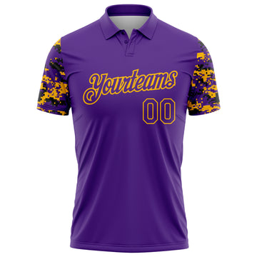 Custom Purple Black-Gold Digital Camo Two Tone Performance Polo Shirt