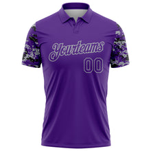 Load image into Gallery viewer, Custom Purple Black-Gray Digital Camo Two Tone Performance Polo Shirt
