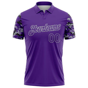 Custom Purple Black-Gray Digital Camo Two Tone Performance Polo Shirt