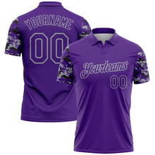 Load image into Gallery viewer, Custom Purple Black-Gray Digital Camo Two Tone Performance Polo Shirt
