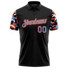 Laden Sie das Bild in den Galerie-Viewer, Custom Black Powder Blue Orange-White Digital Camo Two Tone Performance Polo Shirt
