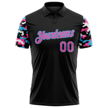 Charger l'image dans la galerie, Custom Black Pink Sky Blue-White Digital Camo Two Tone Performance Polo Shirt
