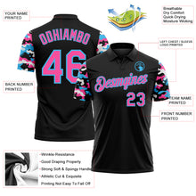 Charger l'image dans la galerie, Custom Black Pink Sky Blue-White Digital Camo Two Tone Performance Polo Shirt
