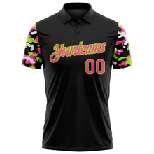 Load image into Gallery viewer, Custom Black Pink Neon Green-White Digital Camo Two Tone Performance Polo Shirt
