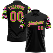 Load image into Gallery viewer, Custom Black Pink Neon Green-White Digital Camo Two Tone Performance Polo Shirt
