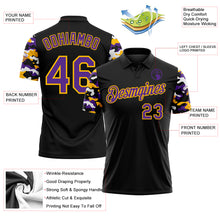 Load image into Gallery viewer, Custom Black Purple Gold-White Digital Camo Two Tone Performance Polo Shirt
