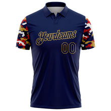 Laden Sie das Bild in den Galerie-Viewer, Custom Navy Red Old Gold-White Digital Camo Two Tone Performance Polo Shirt
