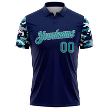 Charger l'image dans la galerie, Custom Navy Teal Gray-White Digital Camo Two Tone Performance Polo Shirt
