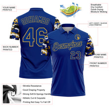 Load image into Gallery viewer, Custom Royal Old Gold Black-White Digital Camo Two Tone Performance Polo Shirt
