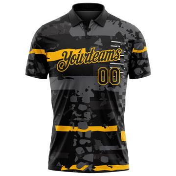 Custom Black-Gold Abstract Geometric Grunge Fragment Performance Polo Shirt