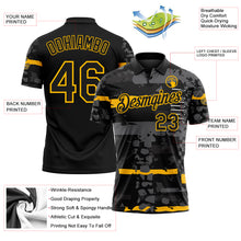 Load image into Gallery viewer, Custom Black-Gold Abstract Geometric Grunge Fragment Performance Polo Shirt
