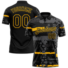Load image into Gallery viewer, Custom Black-Gold Abstract Geometric Grunge Fragment Performance Polo Shirt
