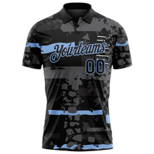 Charger l'image dans la galerie, Custom Black-Light Blue Abstract Geometric Grunge Fragment Performance Polo Shirt
