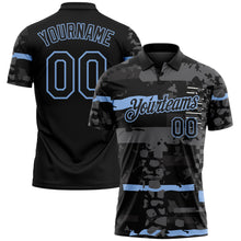 Charger l'image dans la galerie, Custom Black-Light Blue Abstract Geometric Grunge Fragment Performance Polo Shirt
