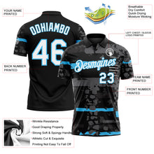 Charger l'image dans la galerie, Custom Black White-Sky Blue Abstract Geometric Grunge Fragment Performance Polo Shirt
