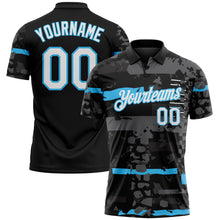 Charger l'image dans la galerie, Custom Black White-Sky Blue Abstract Geometric Grunge Fragment Performance Polo Shirt
