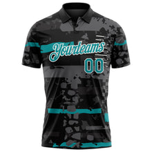 Load image into Gallery viewer, Custom Black Teal-White Abstract Geometric Grunge Fragment Performance Polo Shirt
