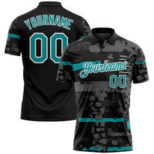 Load image into Gallery viewer, Custom Black Teal-White Abstract Geometric Grunge Fragment Performance Polo Shirt
