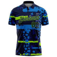 Laden Sie das Bild in den Galerie-Viewer, Custom Navy-Neon Green Abstract Geometric Grunge Fragment Performance Polo Shirt

