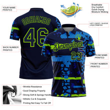 Laden Sie das Bild in den Galerie-Viewer, Custom Navy-Neon Green Abstract Geometric Grunge Fragment Performance Polo Shirt
