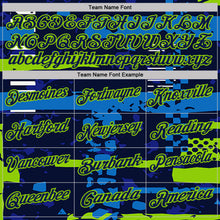 Laden Sie das Bild in den Galerie-Viewer, Custom Navy-Neon Green Abstract Geometric Grunge Fragment Performance Polo Shirt
