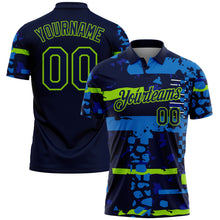 Laden Sie das Bild in den Galerie-Viewer, Custom Navy-Neon Green Abstract Geometric Grunge Fragment Performance Polo Shirt
