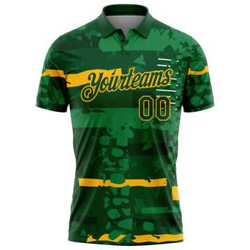 Custom Green-Gold Abstract Geometric Grunge Fragment Performance Polo Shirt