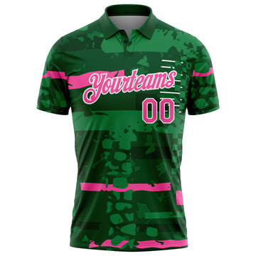 Custom Green Pink-White Abstract Geometric Grunge Fragment Performance Polo Shirt