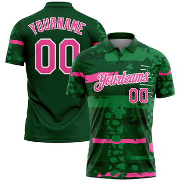 Custom Green Pink-White Abstract Geometric Grunge Fragment Performance Polo Shirt