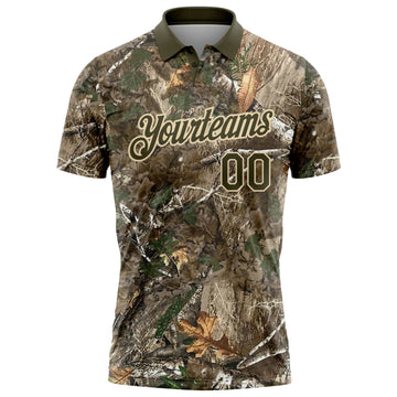 Custom Camo Olive-Cream Woodland Forest Camouflage Salute To Service Performance Polo Shirt