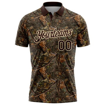 Custom Camo Brown-Cream Camo Woodland Forest Camouflage Salute To Service Performance Polo Shirt