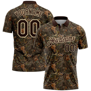 Custom Camo Brown-Cream Camo Woodland Forest Camouflage Salute To Service Performance Polo Shirt