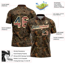 Laden Sie das Bild in den Galerie-Viewer, Custom Camo Vintage USA Flag Cream-Brown Camo Woodland Forest Camouflage Salute To Service Patriotic Performance Polo Shirt
