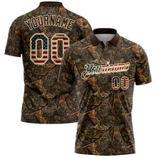 Laden Sie das Bild in den Galerie-Viewer, Custom Camo Vintage USA Flag Cream-Brown Camo Woodland Forest Camouflage Salute To Service Patriotic Performance Polo Shirt
