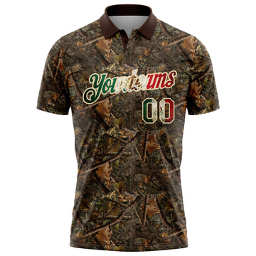 Custom Camo Vintage Mexican Flag Cream-Brown Camo Woodland Forest Camouflage Salute To Service Patriotic Performance Polo Shirt