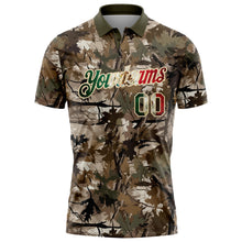 Laden Sie das Bild in den Galerie-Viewer, Custom Camo Vintage Mexican Flag Cream-Olive Camo Woodland Forest Camouflage Salute To Service Patriotic Performance Polo Shirt
