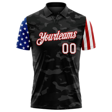 Custom Camo White Red-Black Stars & Stripes Two Tone Salute To Service Performance Polo Shirt